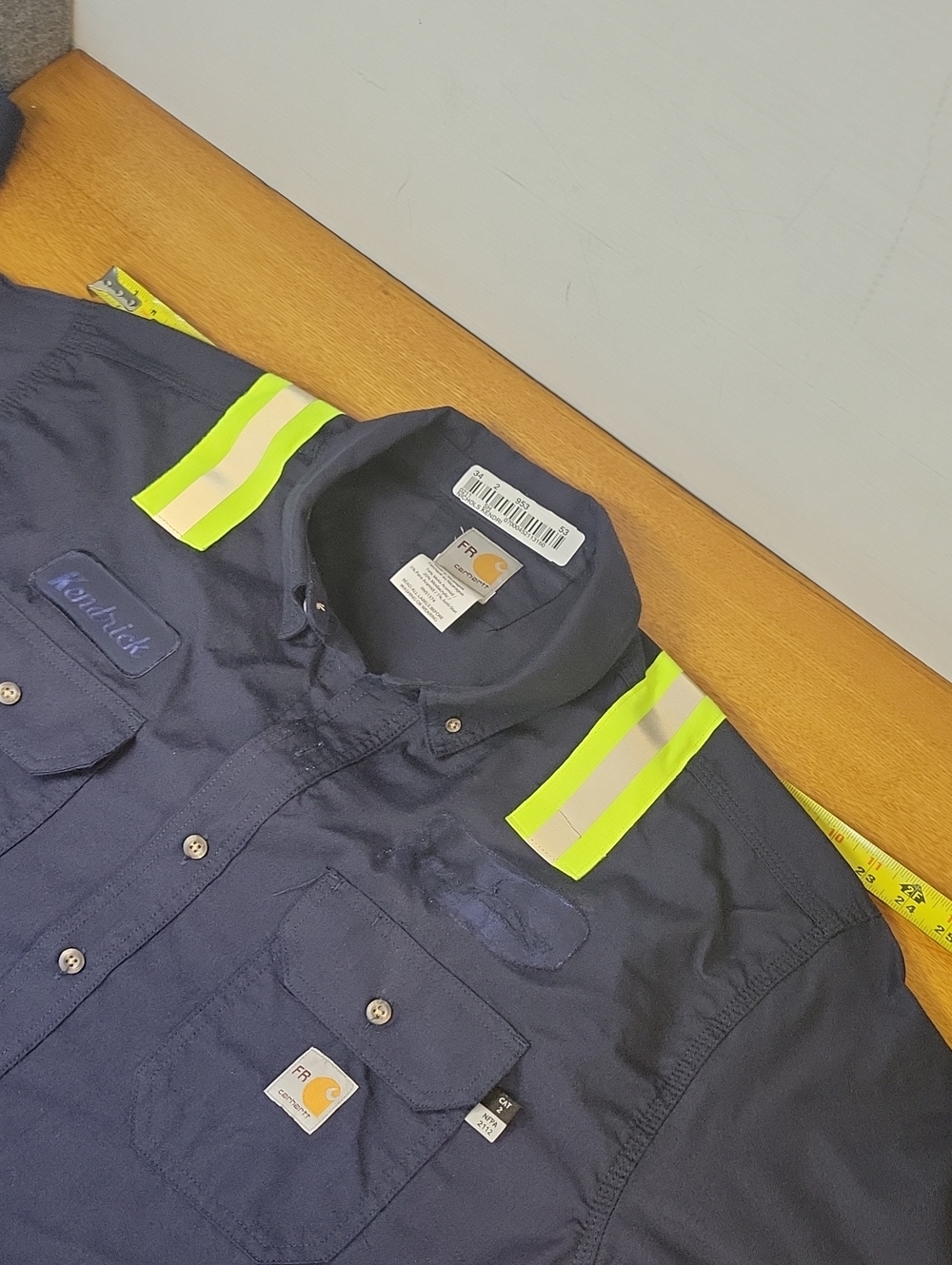Carhartt Work Shirt with High-Vis Stripes - Navy & Lime/Gray Mens Size 2X - Picture 10 of 11